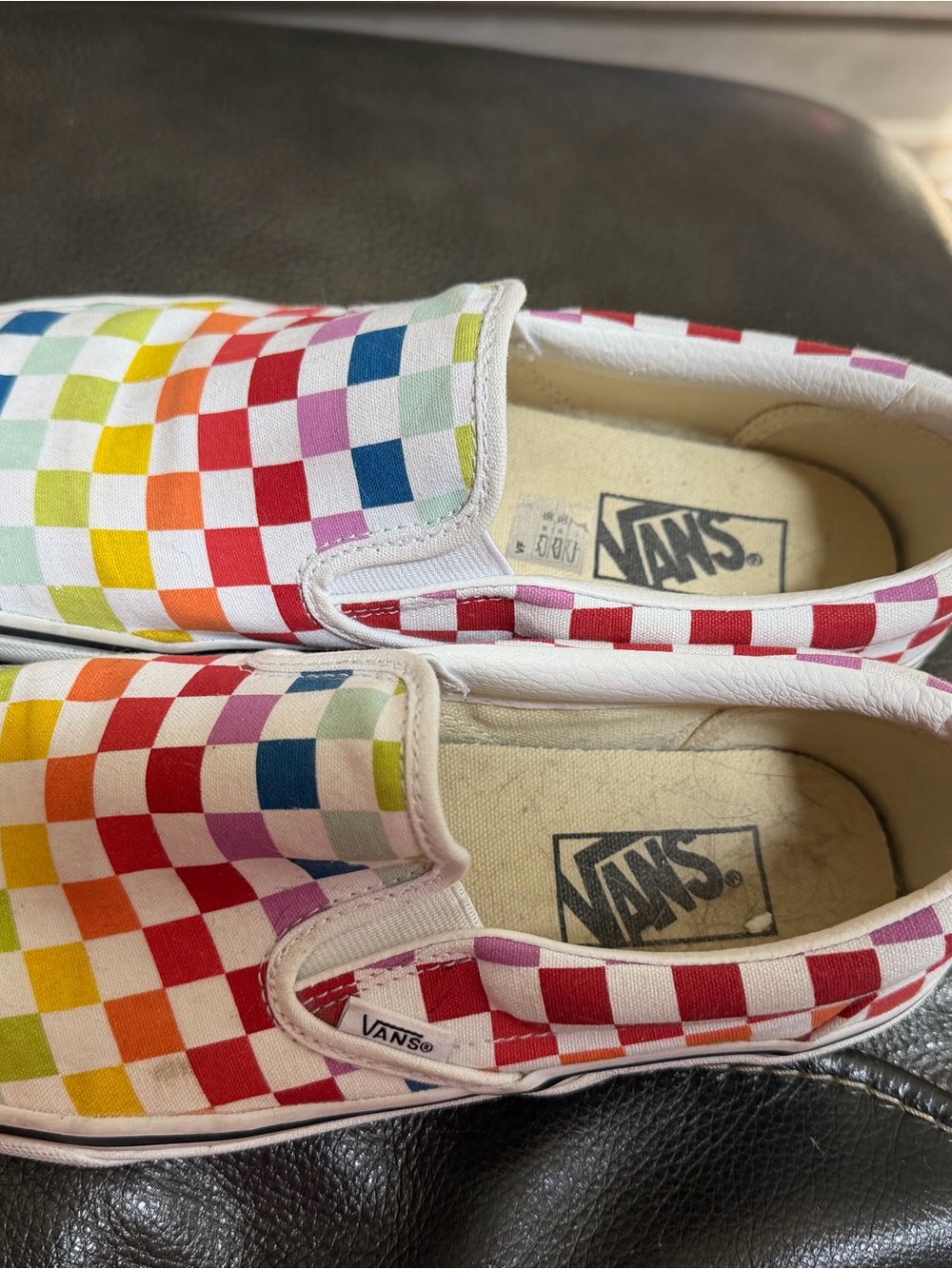Vans woman’s  Rainbow Checkerboard Slip-On Shoes - White/Multi - Picture 2 of 3